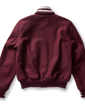 flatlay of the back of The Golden Bear Snap Bomber in Port Wool, Outerwear by Taylor Stitch
