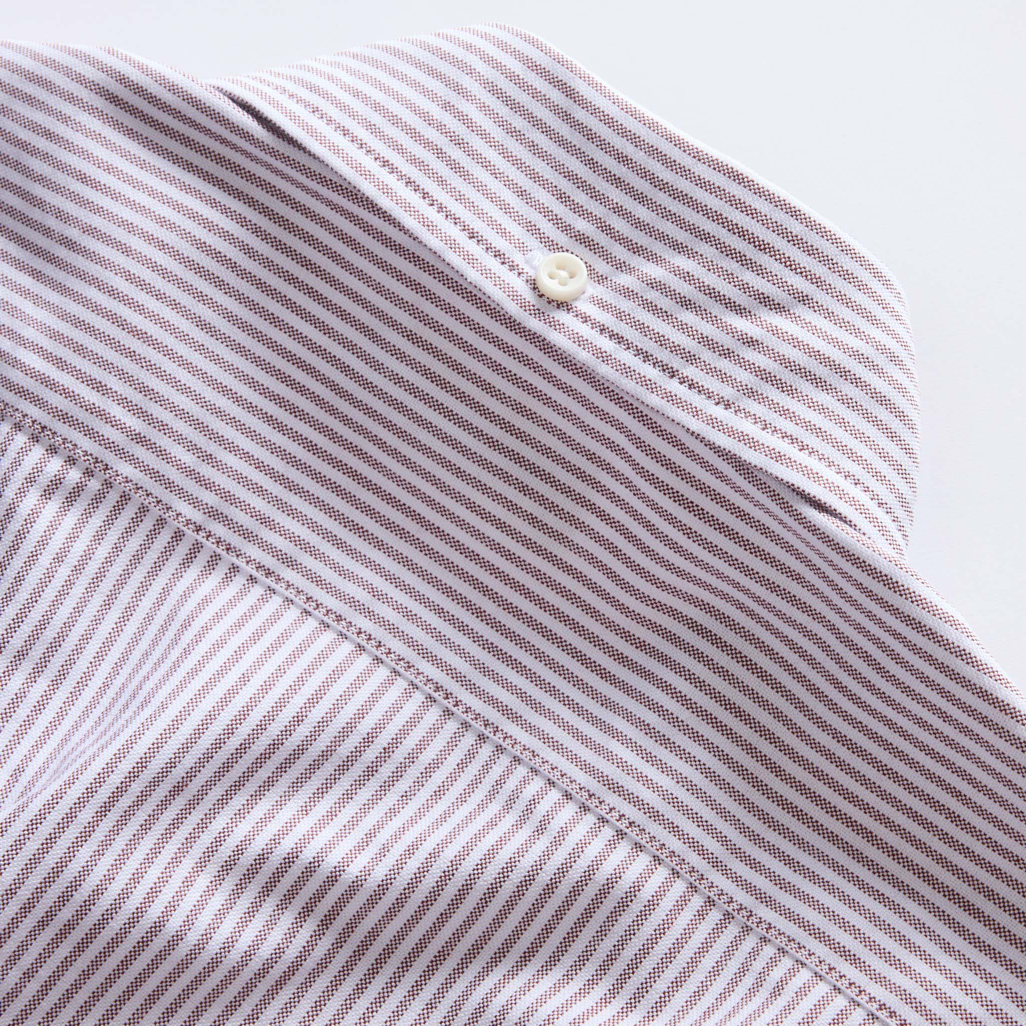 material shot of the back of the collar on The Jack in Burgundy University Stripe Oxford, Wovens by Taylor Stitch