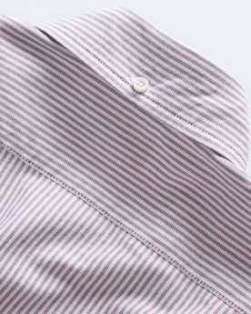 material shot of the back of the collar on The Jack in Burgundy University Stripe Oxford, Wovens by Taylor Stitch
