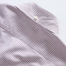 material shot of the back of the collar on The Jack in Burgundy University Stripe Oxford