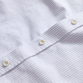 material shot of the buttons on The Jack in Greystone University Stripe Oxford