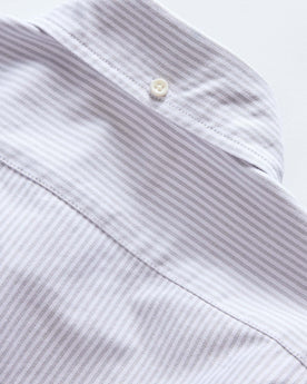 material shot of the back of the collar on The Jack in Greystone University Stripe Oxford, Wovens by Taylor Stitch