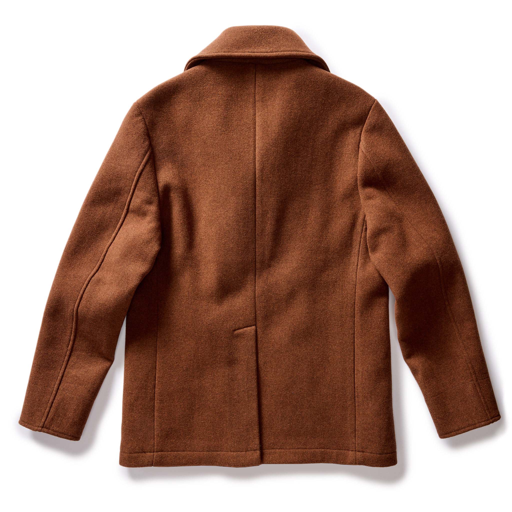 flatlay of The Mariner Coat in Tarnished Copper Wool, from the back, Outerwear by Taylor Stitch