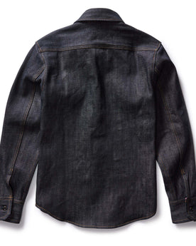 flatlay of the back of The Mill Shirt Jacket in Kuroki Slub Denim, Outerwear by Taylor Stitch