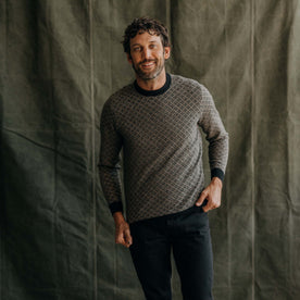 fit model in The Otto Sweater in Coal Merino