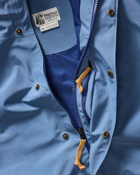 material shot of the zipper and snap closures on The Owens Parka in Moonlight Gore-Tex, Outerwear by Taylor Stitch