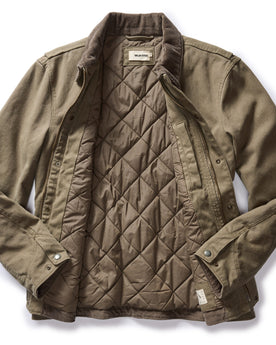 flatlay of The Workhorse Jacket in Stone Boss Duck, shown open, Outerwear by Taylor Stitch