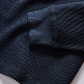 material shot of the ribbed cuffs on The Organic Cotton Waffle Crew Dark Navy
