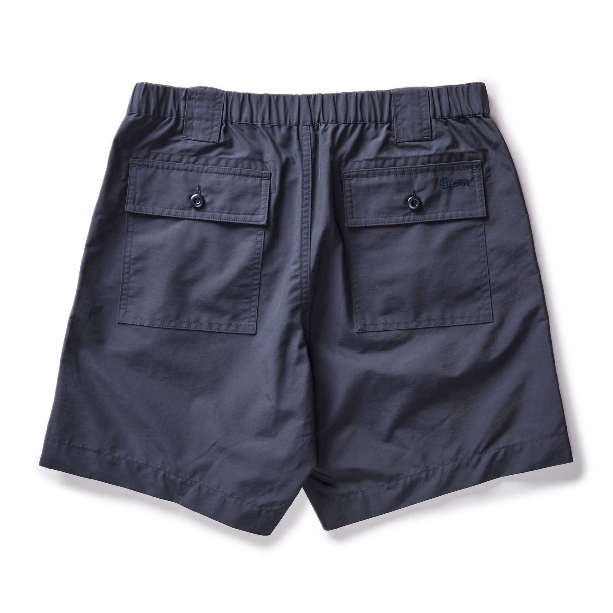 flatlay of the back of The Trail Cargo Short in Faded Navy 60/40 Faille, Bottoms by Taylor Stitch