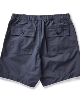 flatlay of the back of The Trail Cargo Short in Faded Navy 60/40 Faille, Bottoms by Taylor Stitch
