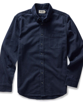 flatlay of The Jack in Brushed Heather Navy Stripe, Wovens by Taylor Stitch