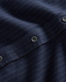material shot of the buttons on The Jack in Brushed Heather Navy Stripe, Wovens by Taylor Stitch