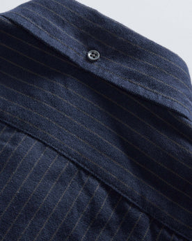 material shot of the back collar on The Jack in Brushed Heather Navy Stripe, Wovens by Taylor Stitch