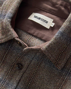 material shot of the collar on The CPO Shirt in Dark Brick Plaid Wool, Wovens by Taylor Stitch