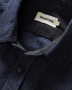 material shot of the collar on The CPO Shirt in Marine Tweed Wool, Wovens by Taylor Stitch