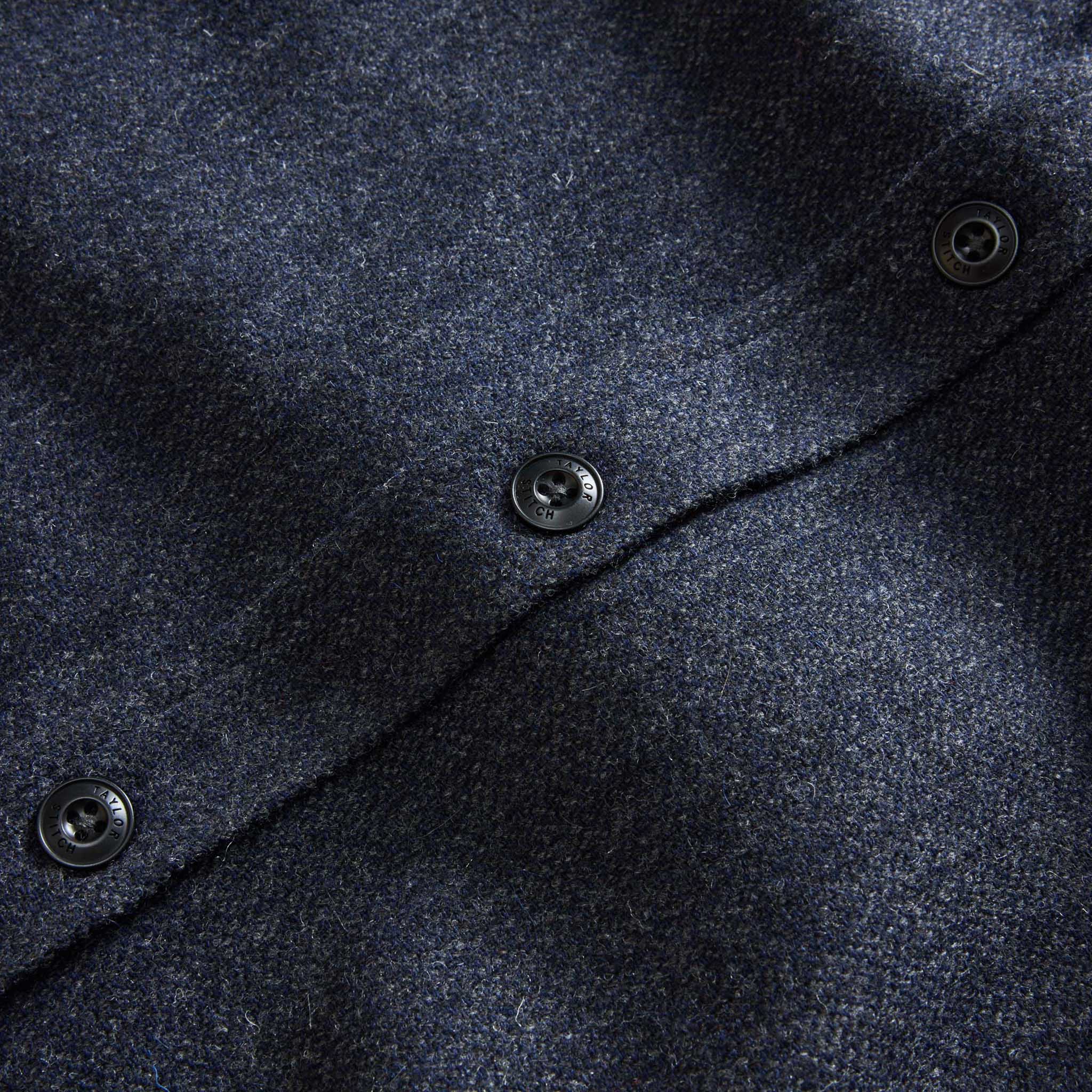 material shot of the buttons on The CPO Shirt in Marine Tweed Wool, Wovens by Taylor Stitch