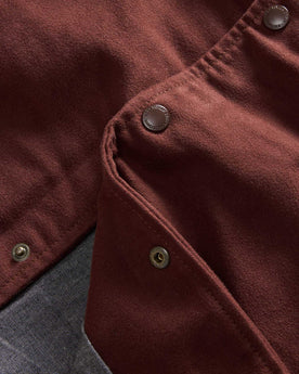 material shot of the buttons on The Campus Jacket in Burgundy Moleskin, Outerwear by Taylor Stitch