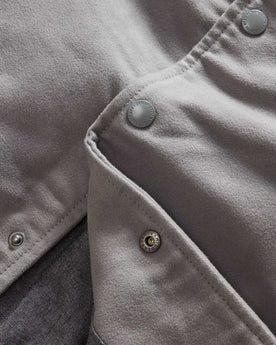 material shot of the buttons on The Campus Jacket in Grey Moleskin, Outerwear by Taylor Stitch