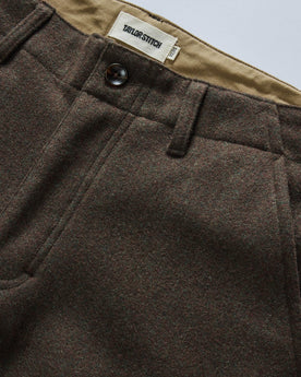 material shot of the waistband on The Carnegie Pant in Army Herringbone Wool, Bottoms by Taylor Stitch