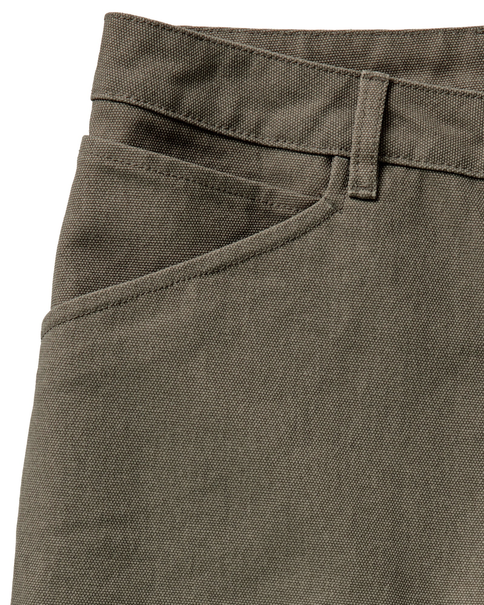 material shot of the waistband on The Chore Pant in Stone Chipped Canvas, Bottoms by Taylor Stitch