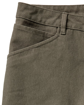 material shot of the waistband on The Chore Pant in Stone Chipped Canvas, Bottoms by Taylor Stitch