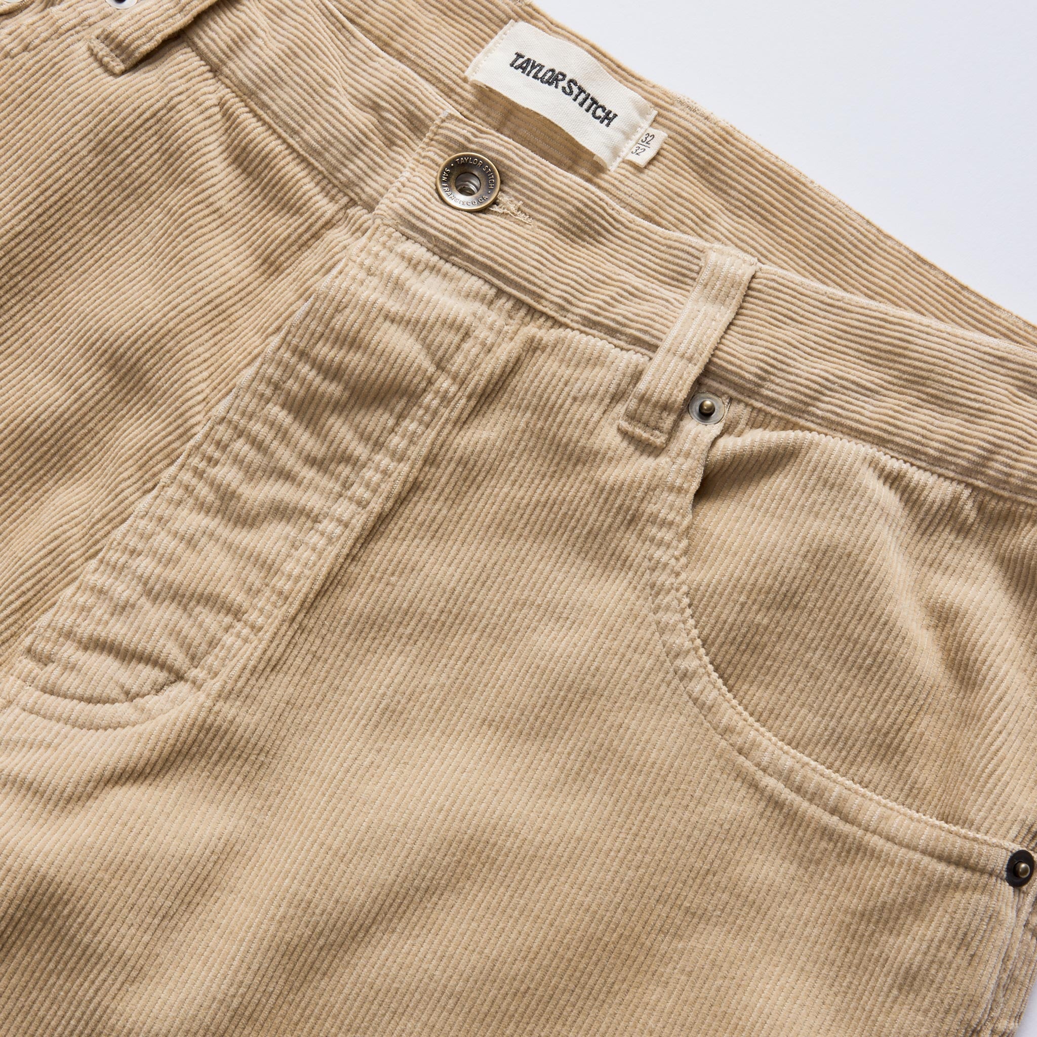 material shot of the waistband on The Democratic 5-Pocket Pant in Washed Khaki Corduroy, Bottoms by Taylor Stitch