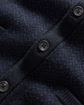 material shot of the buttons on The Eddy Cardigan in Heather Marine Herringbone, Knits by Taylor Stitch