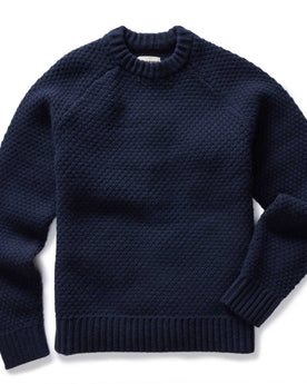 flatlay of The Fisherman Sweater in Dark Navy Merino, Knits by Taylor Stitch