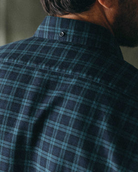 fit model showing off cuffs on The Jack in Blackwatch Plaid, Wovens by Taylor Stitch