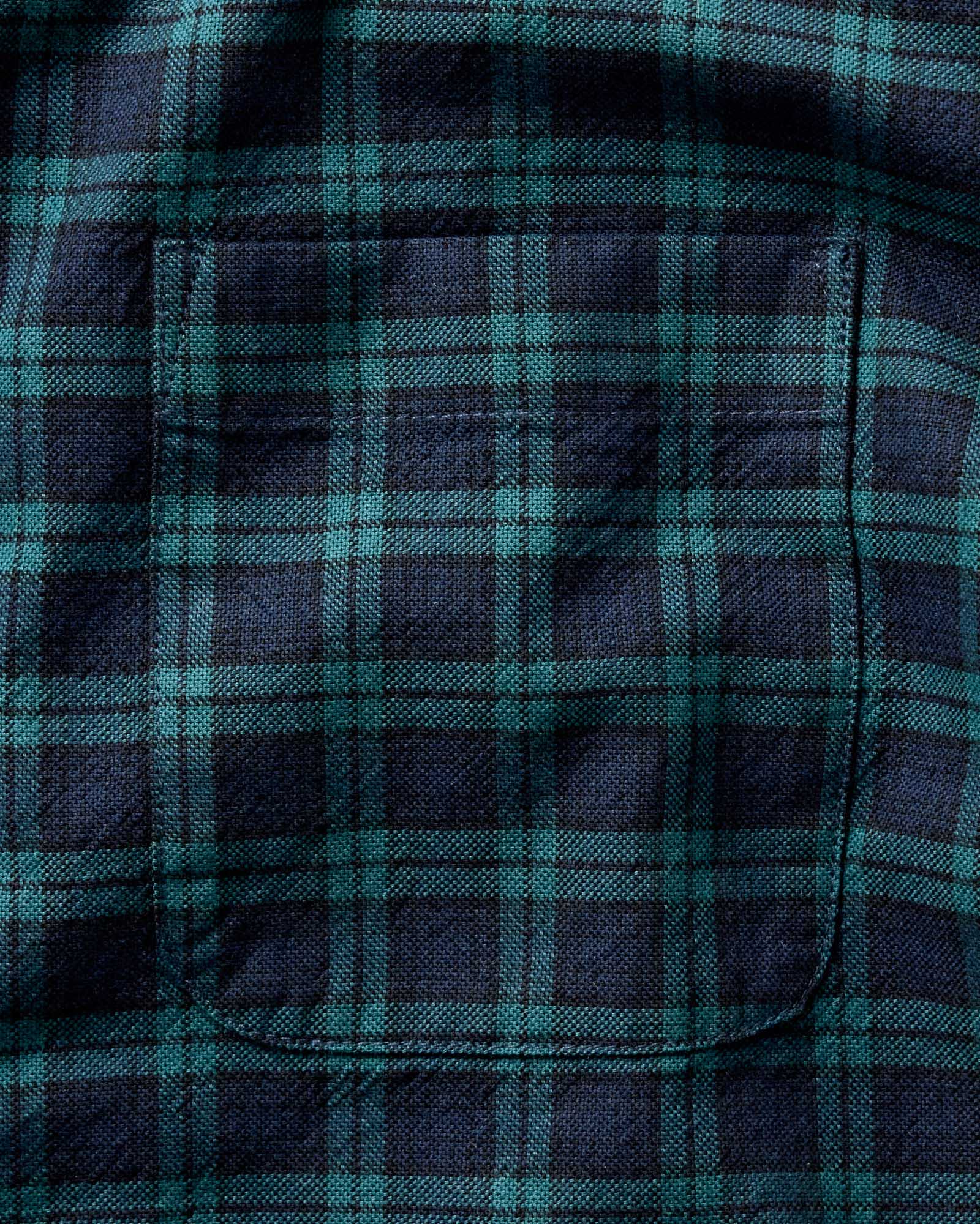 material shot of the collar on The Jack in Blackwatch Plaid, Wovens by Taylor Stitch