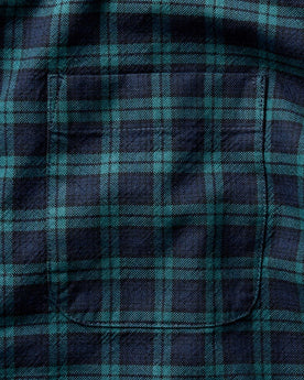material shot of the collar on The Jack in Blackwatch Plaid, Wovens by Taylor Stitch