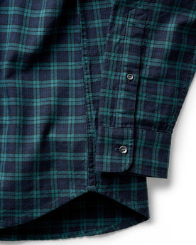 material shot of the buttons on The Jack in Blackwatch Plaid, Wovens by Taylor Stitch