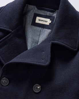 material shot of the collar on The Mariner Coat in Dark Navy Wool, Outerwear by Taylor Stitch