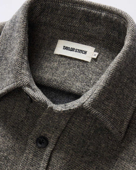 material shot of the collar on The Maritime Shirt Jacket in Ash Twill, Wovens by Taylor Stitch