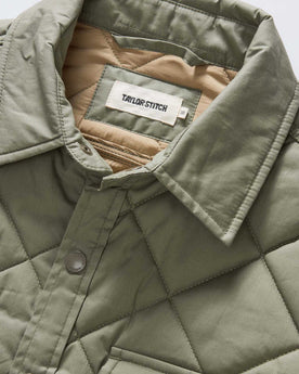 material shot of the collar on The Miller Shirt Jacket in Smoked Olive Dry Wax, Outerwear by Taylor Stitch