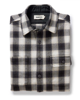 folded flatlay of The Moto Utility Shirt in White Smoke Plaid, Wovens by Taylor Stitch