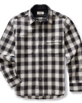 flatlay of The Moto Utility Shirt in White Smoke Plaid, Wovens by Taylor Stitch