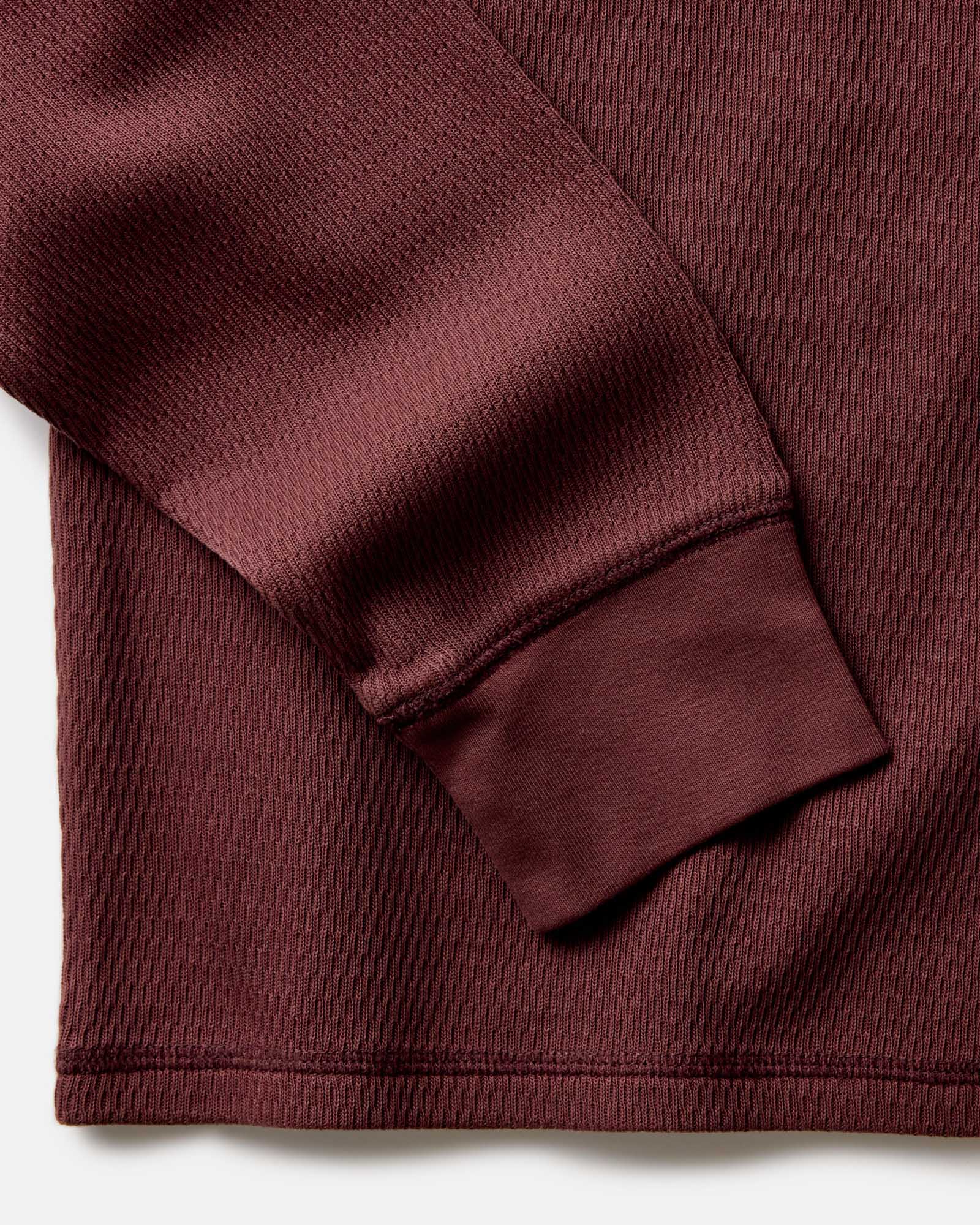 material shot of the collar on The Organic Cotton Waffle Crew in Burgundy, Knits by Taylor Stitch