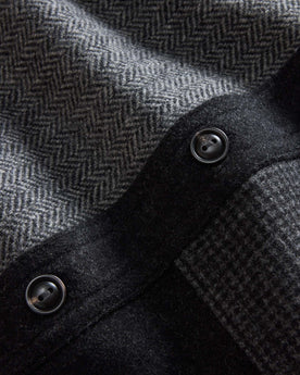 material shot of the buttons on The Patchwork Overshirt in Ash Tweed, Outerwear by Taylor Stitch