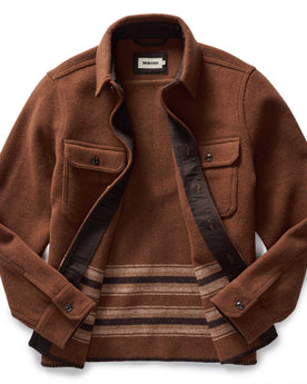 flatlay of the interior on The Ranger Shirt in Tarnished Copper Blanket Stripe, Wovens by Taylor Stitch