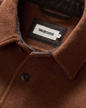 material shot of the collar on The Ranger Shirt in Tarnished Copper Blanket Stripe, Wovens by Taylor Stitch