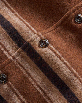 material shot of the buttons on The Ranger Shirt in Tarnished Copper Blanket Stripe, Wovens by Taylor Stitch
