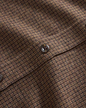 material shot of the buttons on The Saddler Shirt in Burnt Caramel Check Wool, Wovens by Taylor Stitch