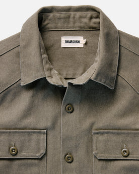 flatlay of the The Shop Shirt in Stone Chipped Canvas open, Wovens by Taylor Stitch