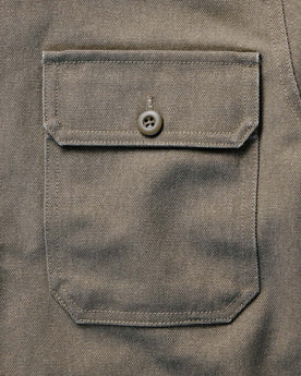 flatlay of the back of The Shop Shirt in Stone Chipped Canvas, Wovens by Taylor Stitch
