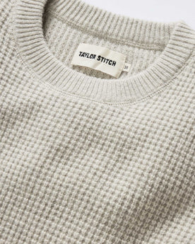 material shot of the collar on The Sidecountry Crew in Heather Fog Merino Waffle, Knits by Taylor Stitch