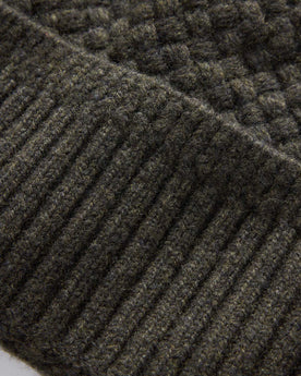 material shot of the cuff on The Textured Knit Beanie in Heather Loden Merino, Accessories by Taylor Stitch