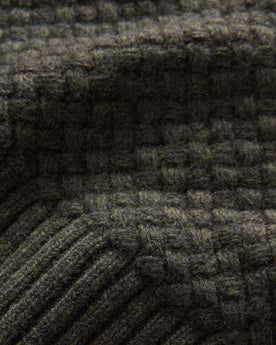 material shot of the texture on The Textured Knit Beanie in Heather Loden Merino, Accessories by Taylor Stitch