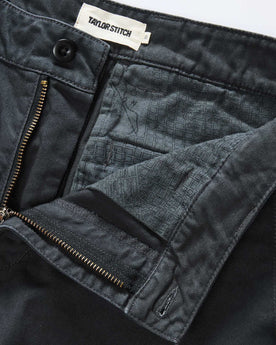 material shot of the zipper fly on The Tommie Pant in Faded Black, Bottoms by Taylor Stitch