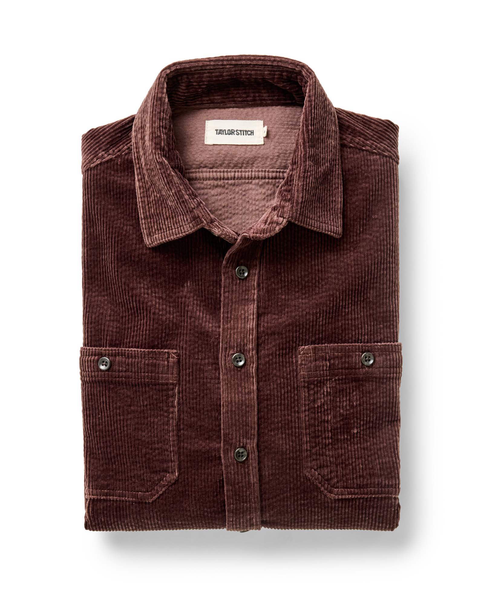 folded flatlay of The Utility Shirt in Burgundy Corduroy, Wovens by Taylor Stitch